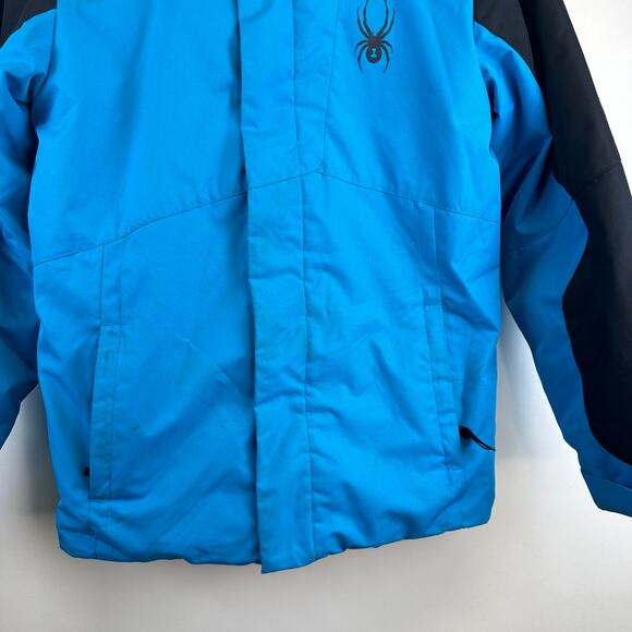 Spyder Leader Full Zip Insulated Winter Jacket Blue Black Colorblock Youth 14 - Picture 4 of 16